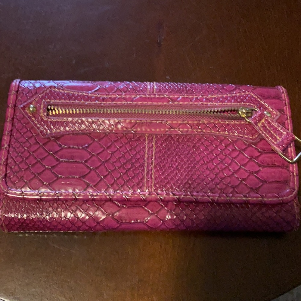 Faux Croc embossed burgundy long wallet